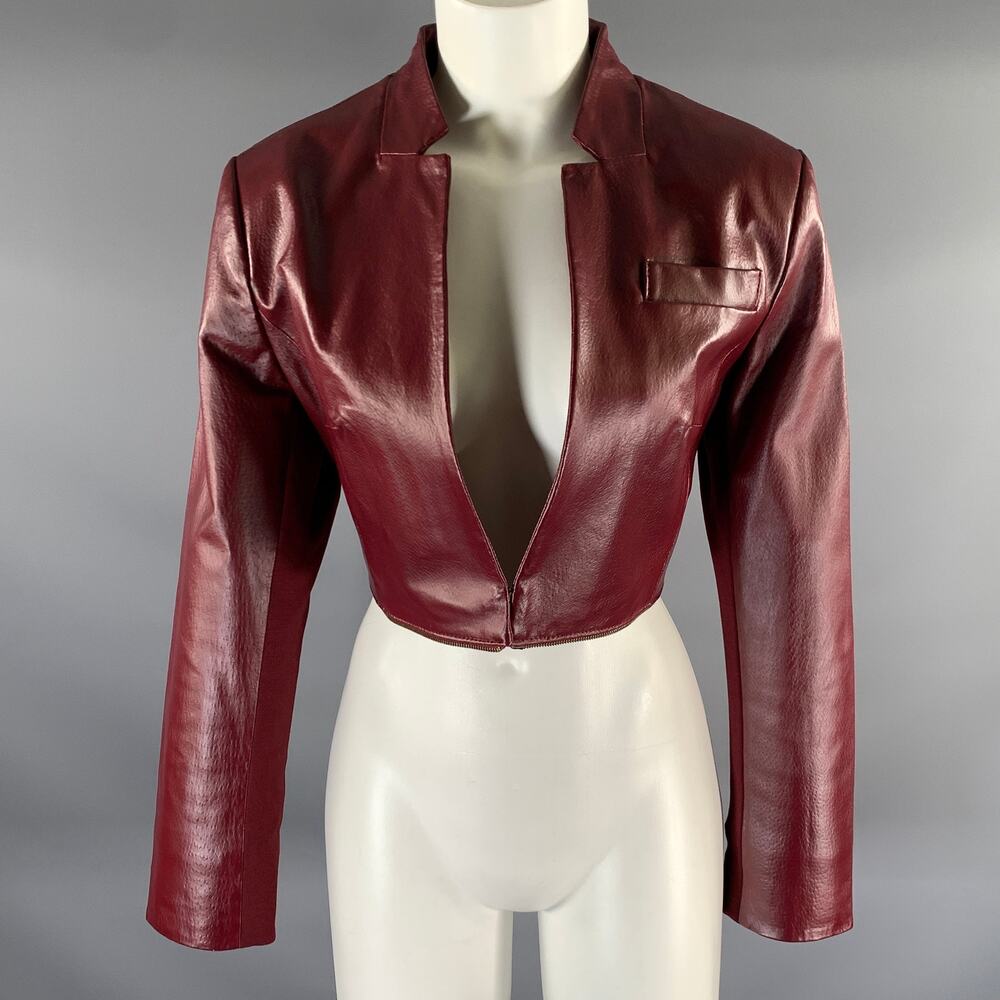 HAL RUBENSTEIN Size M Burgundy Leather Jacket Blazer - Picture 6 of 11